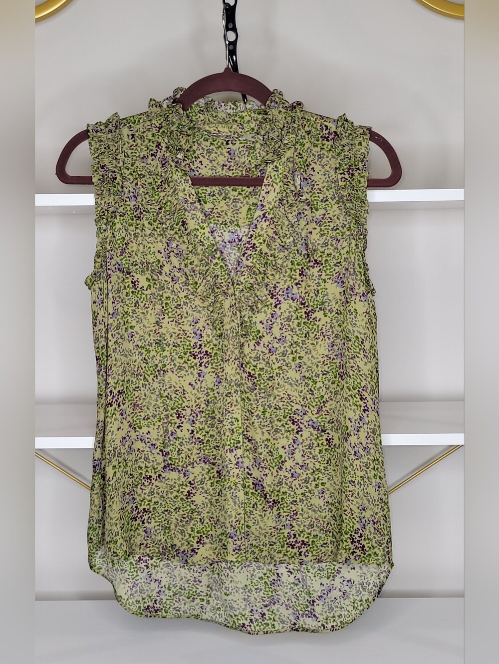 Go Silk-Sleeveless Ruffle V-Neck Blouse